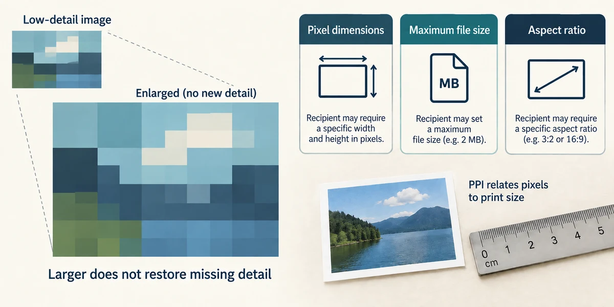 Enlargement cannot restore missing detail; check the actual size requirements.