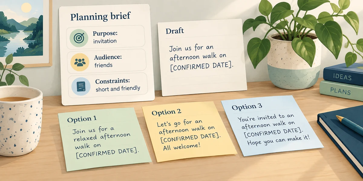 Give AI a clear purpose, audience and limits for a short draft.