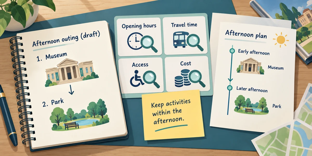 Check a generated plan against current opening, travel, access and cost information.