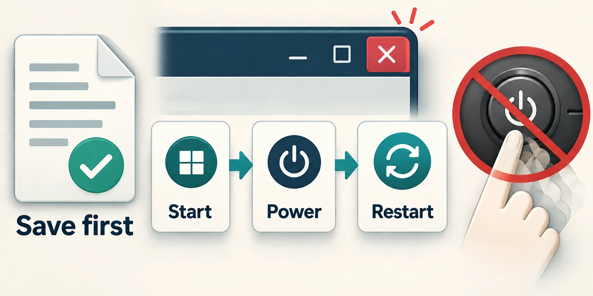 Save work before using Start, Power and Restart.