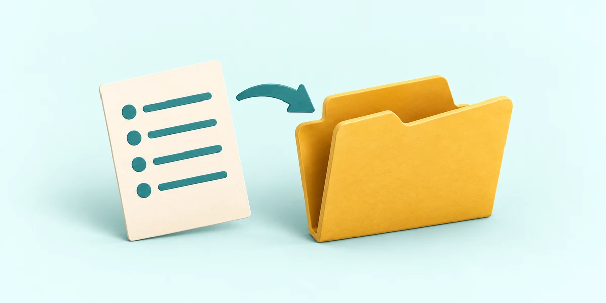One checklist document beside a folder, with an arrow pointing towards the folder.
