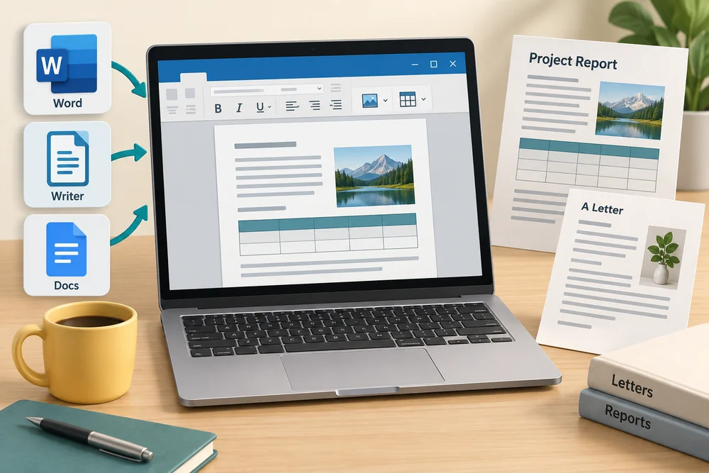 Document apps arrange writing into a report or letter that can be saved as a file.