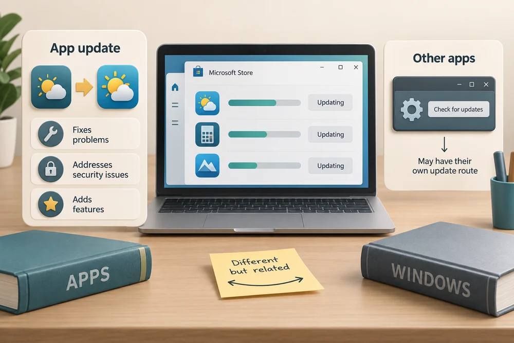 An app update can fix problems, address security issues or add features; other apps may use their own update routes.