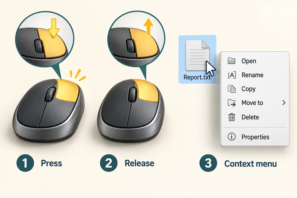 Press and release the right mouse button on a file to reveal its context menu.