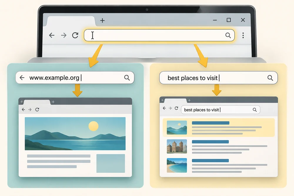 The browser address bar accepts a website address or words to search for.