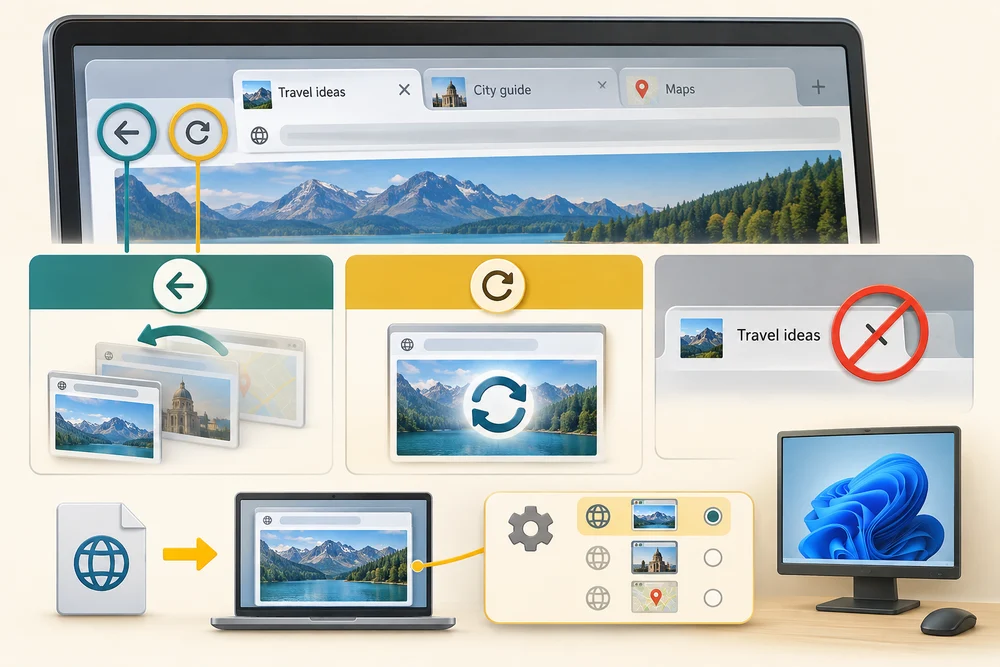 Back returns to an earlier page, Refresh reloads the current page and Home differs from the browser's settings.