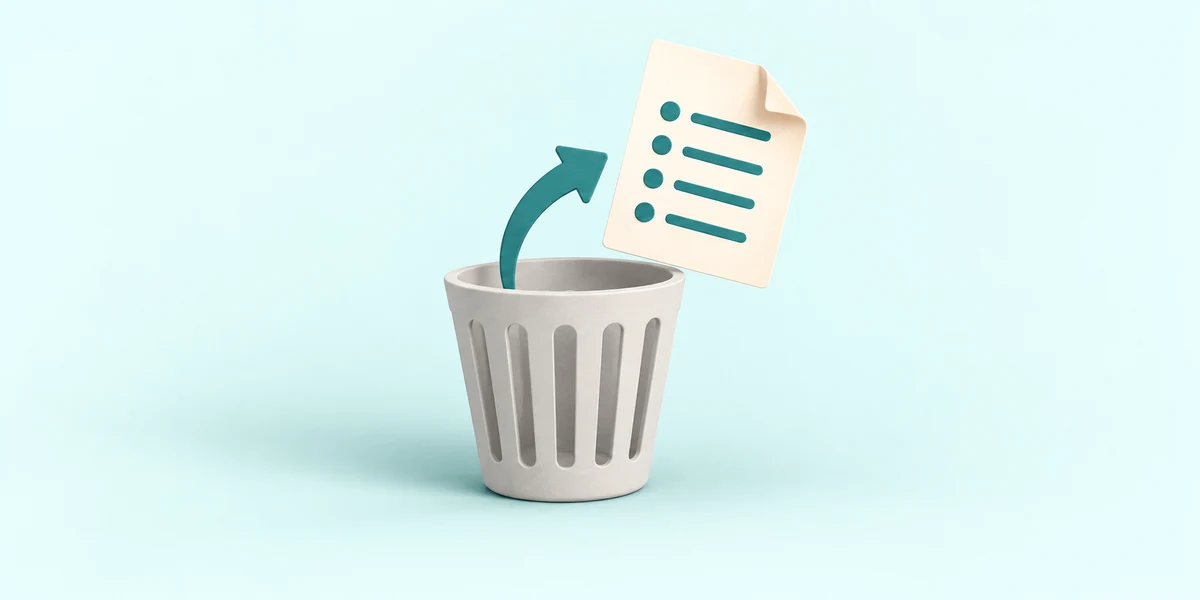 A note returning from a wastebasket, with an arrow pointing out of the basket.