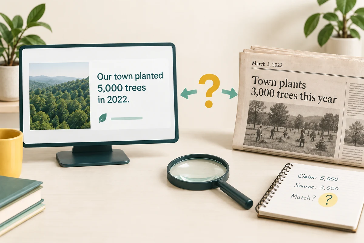 A generated claim is compared with an independent source and checked.