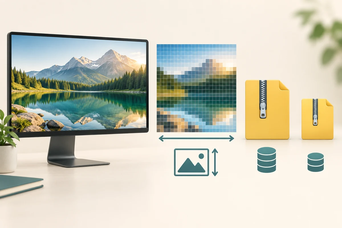 Image pixel dimensions and stored file size shown as different properties.