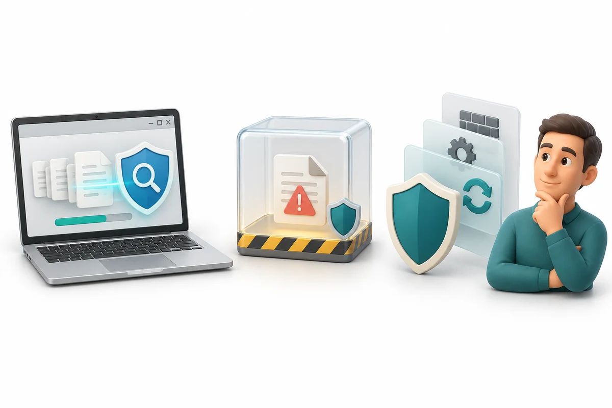 A file scan, isolated suspicious file and layers of computer protection.