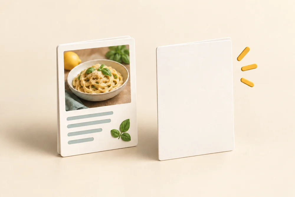 A new blank page card opens beside an existing recipe page, which remains available.