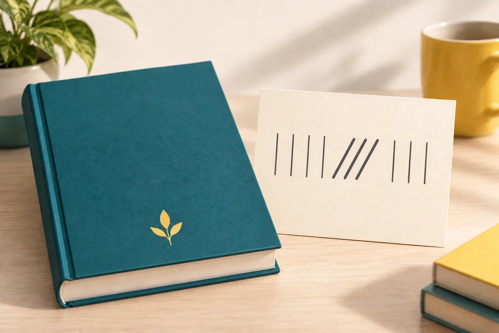 Slanted strokes stand out among upright strokes beside a book, illustrating italic emphasis.